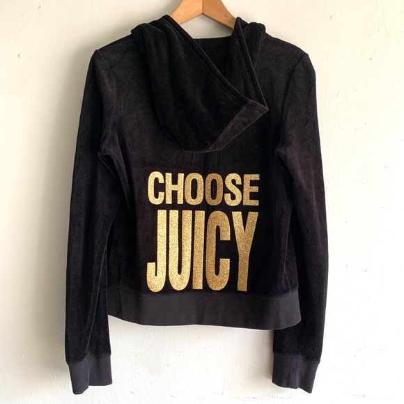 Vintage Juicy Couture Tracksuit Jacket Black Medium Y2K Glitter Choose Juicy - Picture 12 of 12